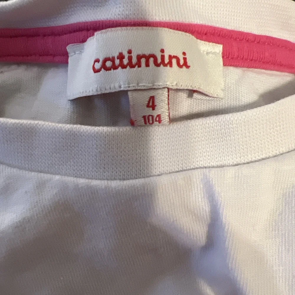 Catimini Girls Tee Shirt White Size 4 Waves And Sun Short Sleeve French‎